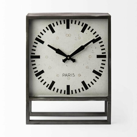 HOMEROOTS Square Grey Metal Desk Table Clock with Simple White & Black face 376224